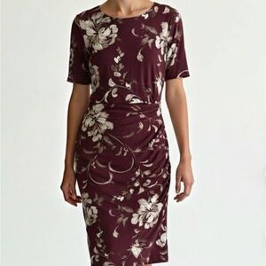 Ralph Lauren Floral Flutter Sleeve Ruched Jersey Dress Plum/ Grey Size 20W